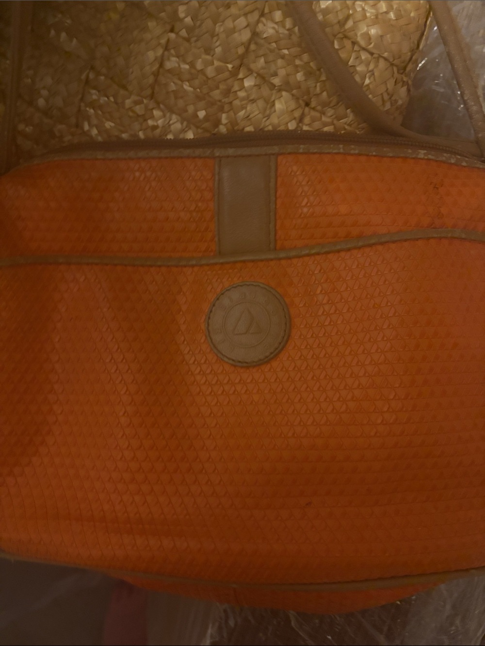 Orange Textured Tote with Leather Trim vintage Liz